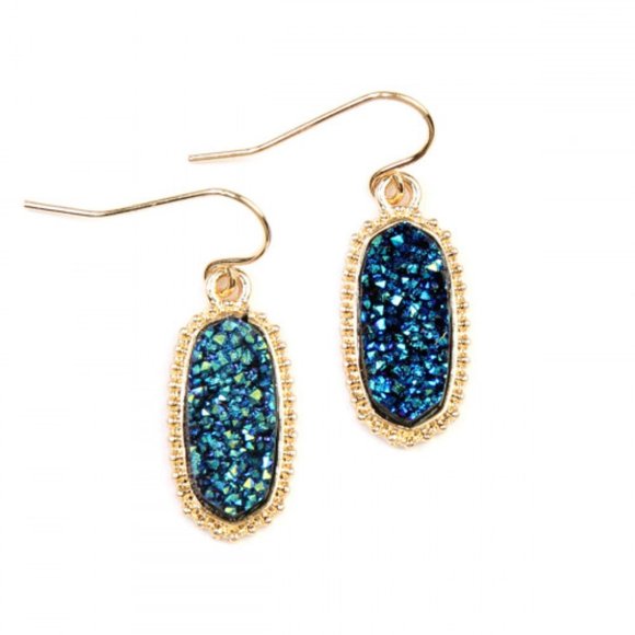 No. 3 Jewelry - Oval Blue/gold druzy earring